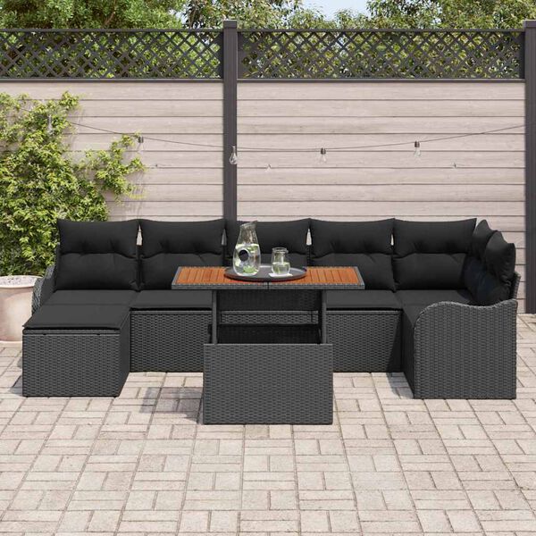 vidaXL Set Divano da Giardino con archiviazione 8 pcs Nero Poly Rattan