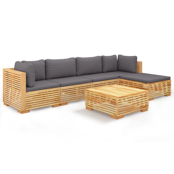 vidaXL Set Divani da Giardino 6 pz con Cuscini Legno Massello di Teak