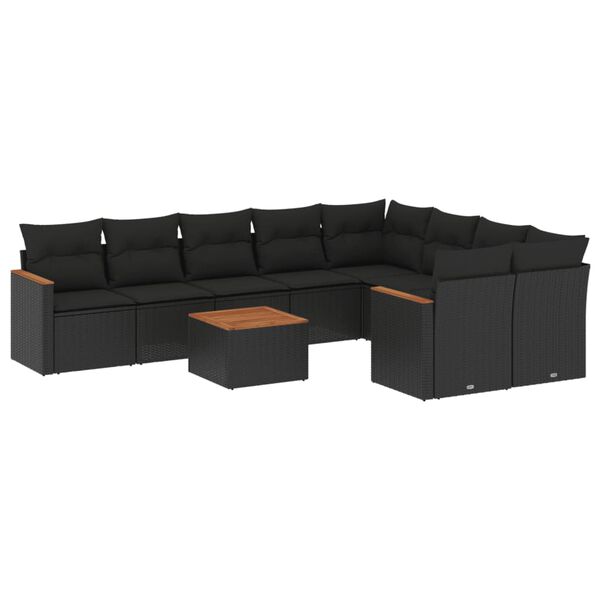 vidaXL Set Divani da Giardino 10pz con Cuscini in Polyrattan Nero