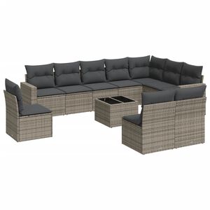 vidaXL Set Divani da Giardino 11 pz con Cuscini in Polyrattan Grigio