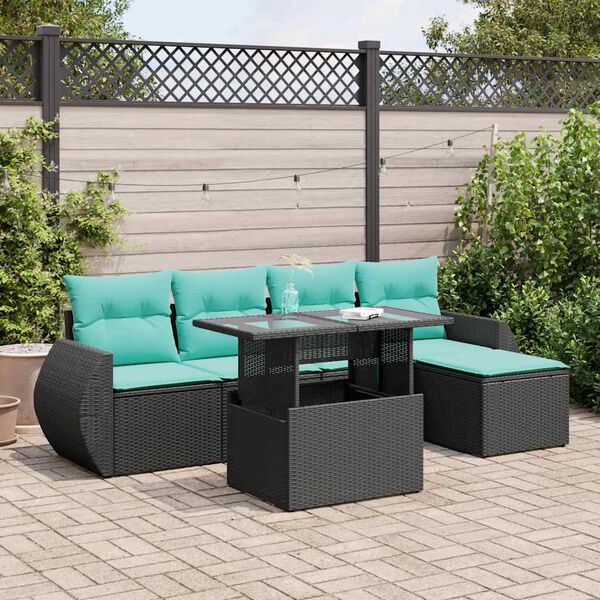 vidaXL Set Divano da Giardino 6 pz con Cuscini Nero Polyrattan Acacia