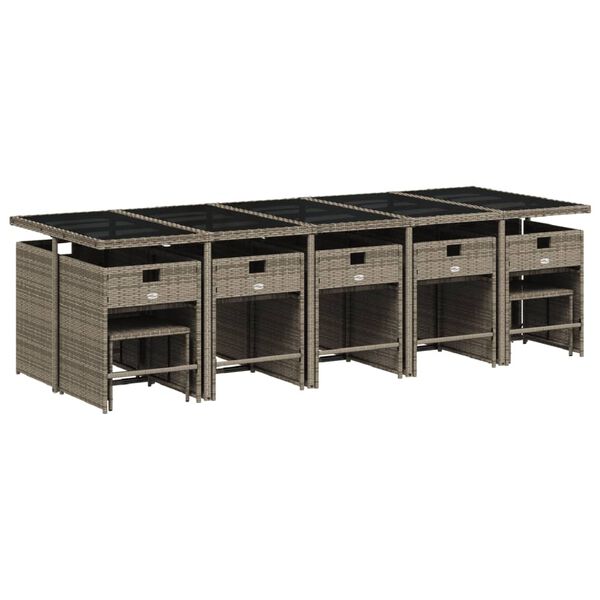 vidaXL Set da Pranzo da Giardino 15 pz con Cuscini Grigio Polyrattan