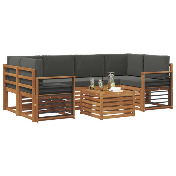 vidaXL Set di divani da esterno con cuscino 7 pcs Naturale e Antracite
