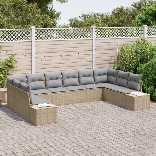 vidaXL Set Divano da Giardino con cuscino 10 pcs Beige polyrattan