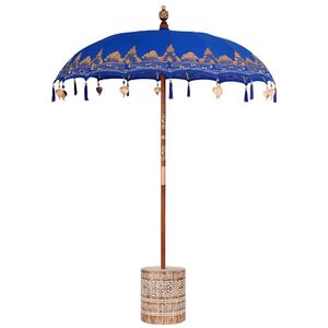 vidaXL Parasol Balinese 260 Blu 180-190 cm Cotone e legno massello