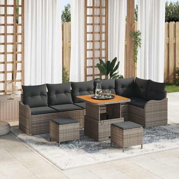 vidaXL Set Divano da Giardino 9 pcs Grigio polyrattan
