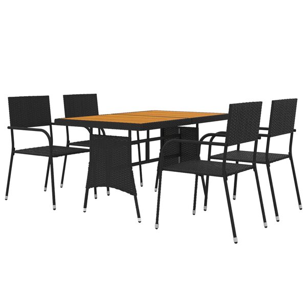 vidaXL Set da Pranzo per Esterni 5 pz in Polyrattan Nero