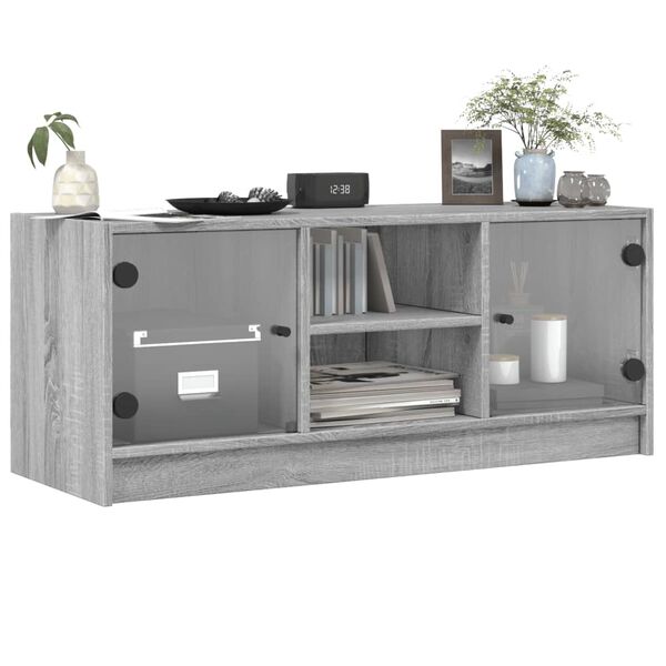 vidaXL Mobile Porta TV con Ante in Vetro Grigio Sonoma 102x37x42 cm