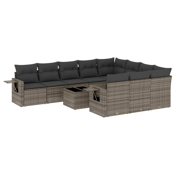 vidaXL Set Divani da Giardino 11 pz con Cuscini in Polyrattan Grigio