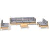 vidaXL Set Divani da Giardino 9 pz con Cuscini Grigi Massello di Pino