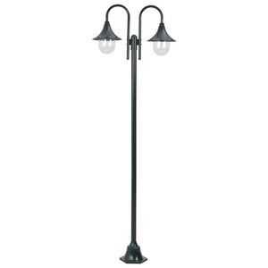 vidaXL Lampione da Giardino E27 220 cm Alluminio 2 Lampade Verde Scuro