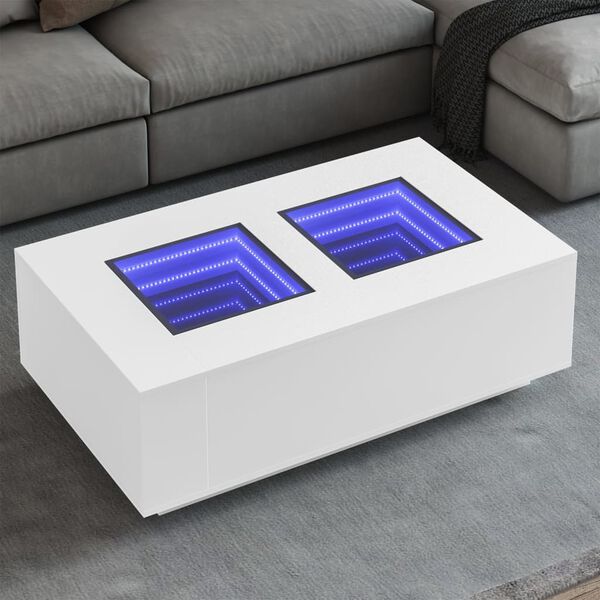 vidaXL Tavolino da Salotto con LED Infinity Bianco 116x69x40 cm