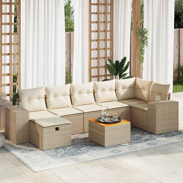 vidaXL Set Divano da Giardino 8 pz con Cuscini Beige in Polyrattan