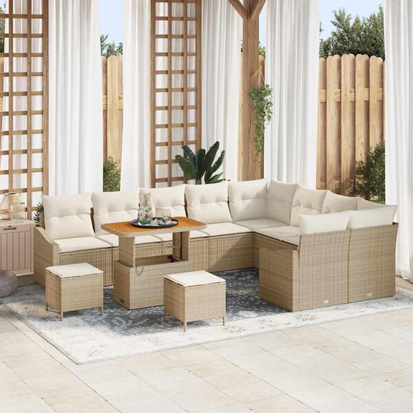 vidaXL Set Divano da Giardino con cuscino 12 pcs Beige Poly Rattan