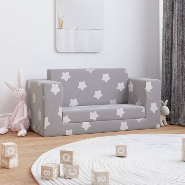 vidaXL Divano Letto Bambini a 2 Posti Grigio Chiaro con Stelle Peluche