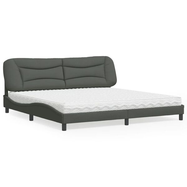 vidaXL Letto con Materasso Hvar Grigio Scuro 200x200 cm in Tessuto