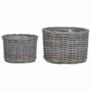 vidaXL Cestino per Piante con archiviazione 2 pcs Grigio Rattan Kubu