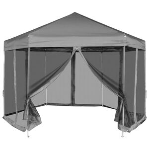 vidaXL Gazebo Esagonale Pop-Up con 6 Pareti Grigio 3,6x3,1 m
