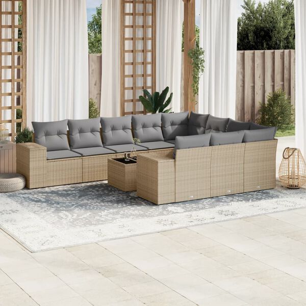 vidaXL Set Divani da Giardino 11 pz con Cuscini Beige in Polyrattan