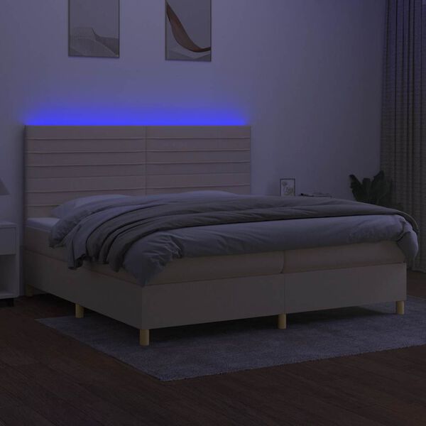 vidaXL Letto a Molle Materasso e LED bianco 200x200cm in Tessuto