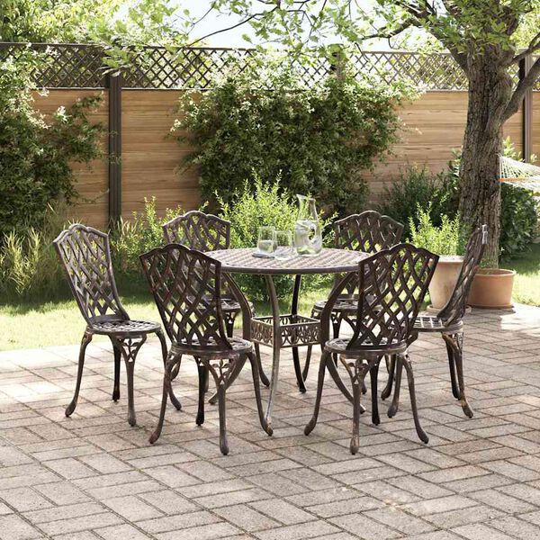 vidaXL Set da Pranzo per Giardino 7 pcs Bronzo 90 x 90 x 75 cm