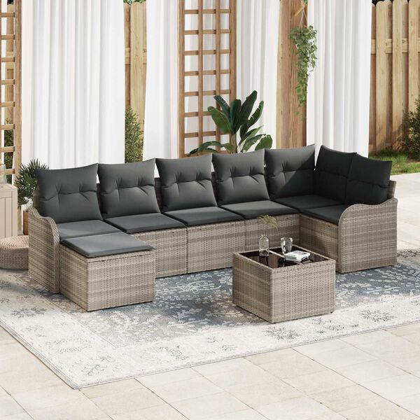 vidaXL Set Divano da Giardino 8 pcs Grigio chiaro Poly Rattan