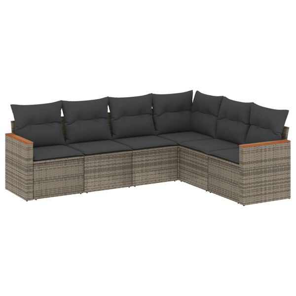 vidaXL Set Divano da Giardino 6 pz con Cuscini Grigio in Polyrattan