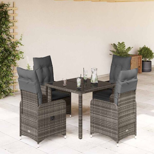vidaXL Set Bistr&ograve; da Giardino 5 pz con Cuscini in Polyrattan Grigio