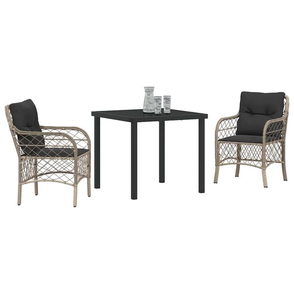vidaXL Set da Pranzo per Giardino 3 pcs Grigio chiaro polyrattan