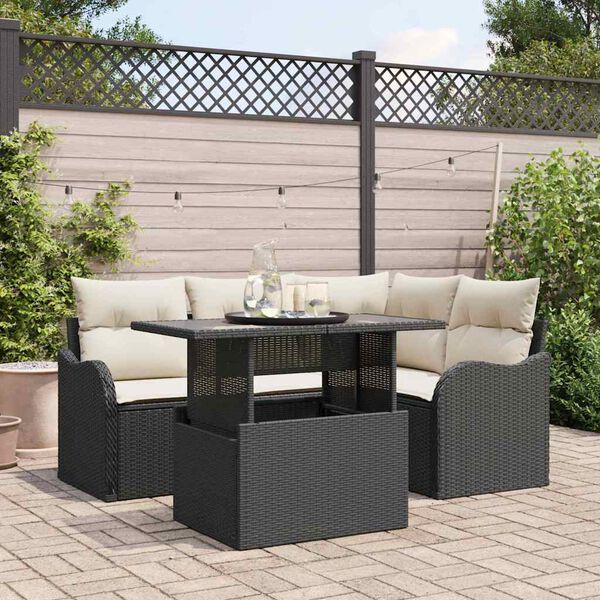vidaXL Set Divano da Giardino con cuscino 5 pcs Nero Poly Rattan