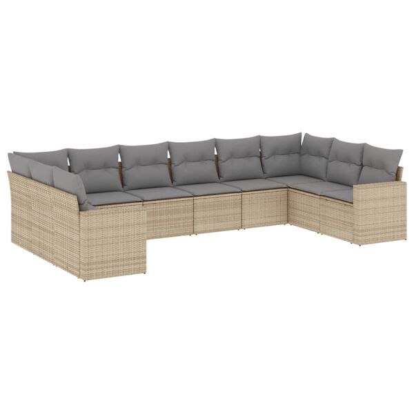 vidaXL Set Divano da Giardino 10 pz con Cuscini Beige in Polyrattan