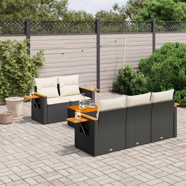 vidaXL Set Divano da Giardino 6 pz con Cuscini Nero in Polyrattan