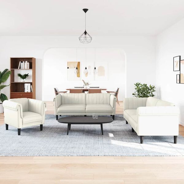 vidaXL Set di Divani 3 pz Crema in Velluto