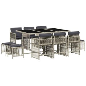vidaXL Set Pranzo Giardino 11pz con Cuscini Grigio Chiaro Polyrattan