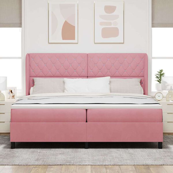 vidaXL Letto a molle con materasso Rosa 200 x 200 cm Poliestere