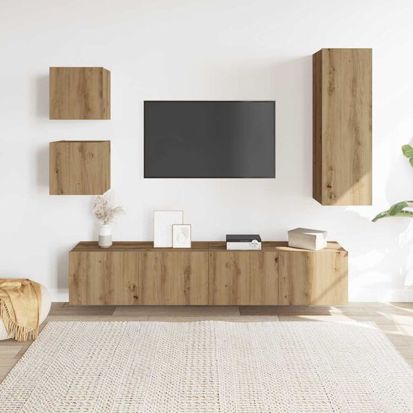 vidaXL Set Mobile TV 5 pz Montato a Parete Rovere in Legno Multistrato