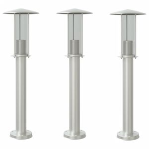vidaXL Lampade da Terra per Esterni 3 pz Argento 60 cm in Acciaio Inox