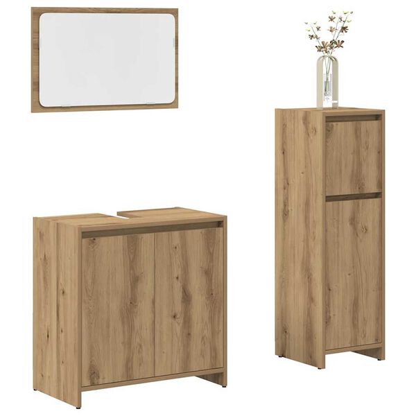 vidaXL Set Mobili da Bagno 3 pz Rovere Artigianale Legno Multistrato