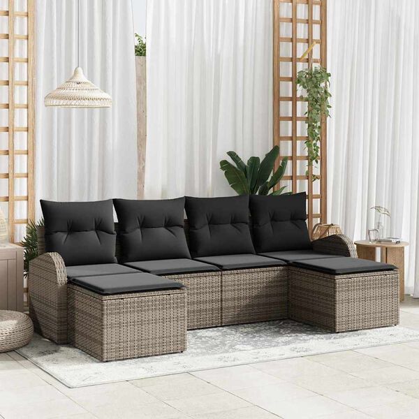 vidaXL Set di divani con cuscino 6 pcs Grigio polyrattan
