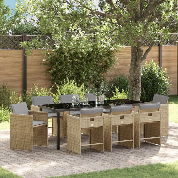 vidaXL Set da Pranzo per Giardino 9 pcs Beige polyrattan