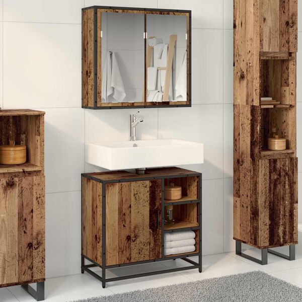 vidaXL Set di mobili per il bagno con lo scaffale 2 pcs Legno vecchio