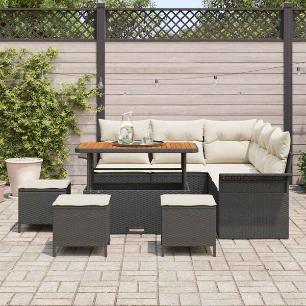 vidaXL Set Divano da Giardino con cuscino 9 pcs Nero e Crema