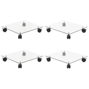 vidaXL Carrelli Porta Piante 4 pz 35x35 cm Vetro Temperato Quadrati