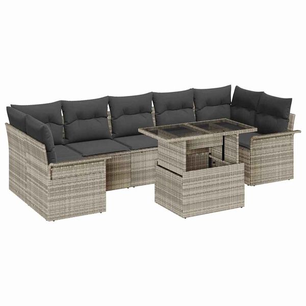 vidaXL Set Divano da Giardino 8 pcs Grigio chiaro Poly Rattan