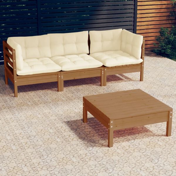vidaXL Set Salotto da Giardino 4 pz con Cuscini Crema in Legno di Pino