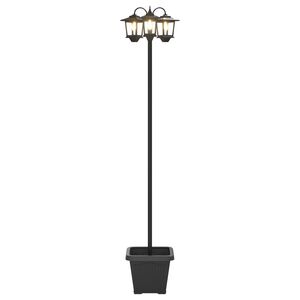 vidaXL Lampione a 3 teste con vasi with LED Bulb Nero 32 x 32 x 188 cm