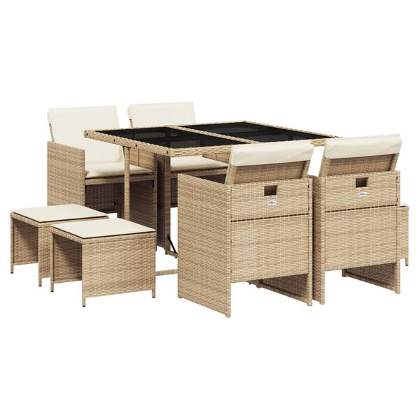 vidaXL Set da Pranzo da Giardino 9 pz con Cuscini Beige in Polyrattan