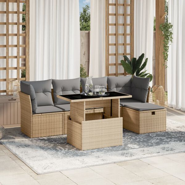 vidaXL Set Divano da Giardino 6 pz con Cuscini Beige in Polyrattan