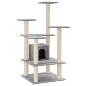 vidaXL Albero per Gatti con Tiragraffi in Sisal Grigio Chiaro 110 cm