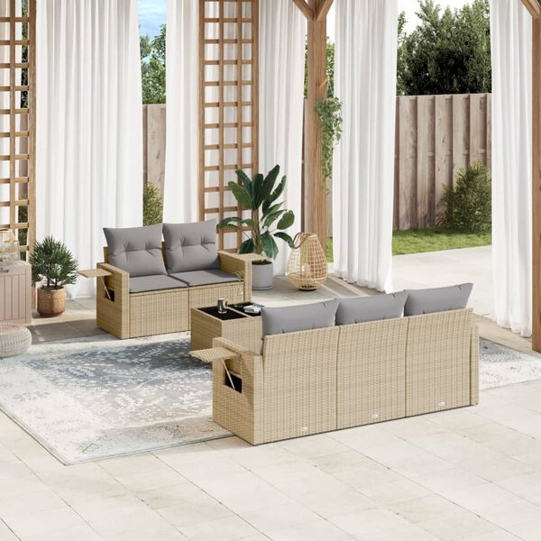 vidaXL Set Divano da Giardino 6 pz con Cuscini Beige in Polyrattan